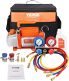 VEVOR 1/4 HP 4 CFM AC Vacuum Pump and Gauge Set, Single Stage Rotary Vane HVAC Air Vacuum Pump A/C Refrigerant Kit Manifold Gauge Set, with Three-Color Hose Carry Bag, Applicable to R134a, R410a