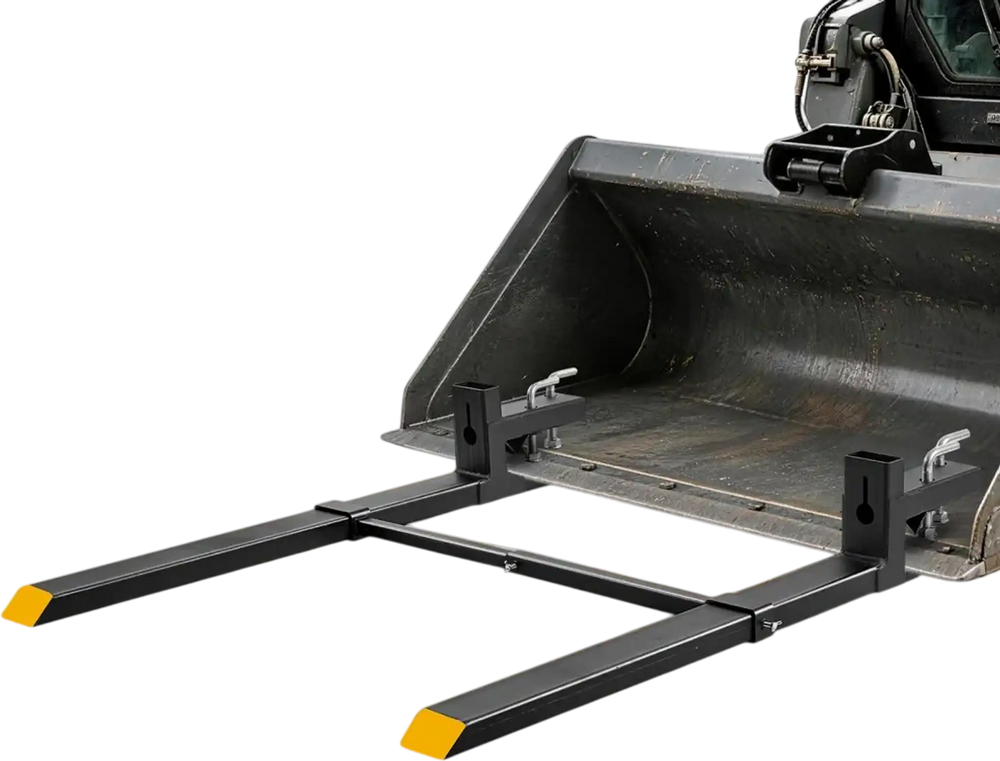 VEVOR Pallet Forks 4000 lbs Clamp-On Pallet Forks, 60 in Length Yellow Tips, Suitable for Tractor Attachments, Skid Steer and Loader Bucket, Adjustable Stabilizer Bar, Heavy-Duty Tractor Bucket Fork