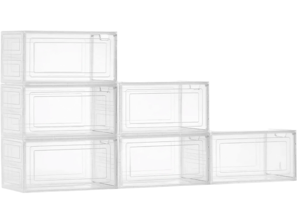 VEVOR Shoe Storage Boxes, 6 Pack Clear Stackable Shoe Boxes Storage Organizers with Magnetic Door, Fit up to US Size 13, Plastic Sneaker Containers for High Heels, Boots, and Hats, Transparent White