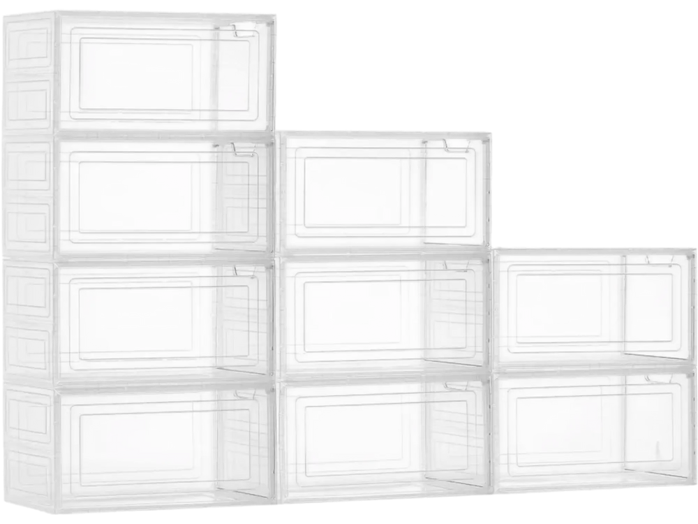VEVOR Shoe Storage Boxes, 9 Pack Clear Stackable Shoe Boxes Storage Organizers with Magnetic Door, Fit up to US Size 13, Plastic Sneaker Containers for High Heels, Boots, and Hats, Transparent White