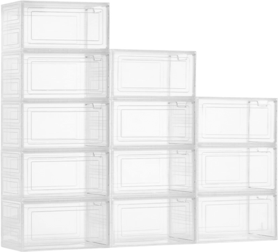 Vevor Shoe Storage Boxes Stackable Clear 12-Pack for US Size 13 Shoes New