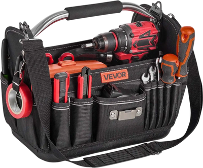 VEVOR Tool Bag, 13 Inch, 33-Pocket Open Top Tool Tote, Portable Electrical Maintenance Toolbox Organizer Storage with Hard Plastic Base, Adjustable Shoulder Strap, for Professionals DIY & Jobsite Use
