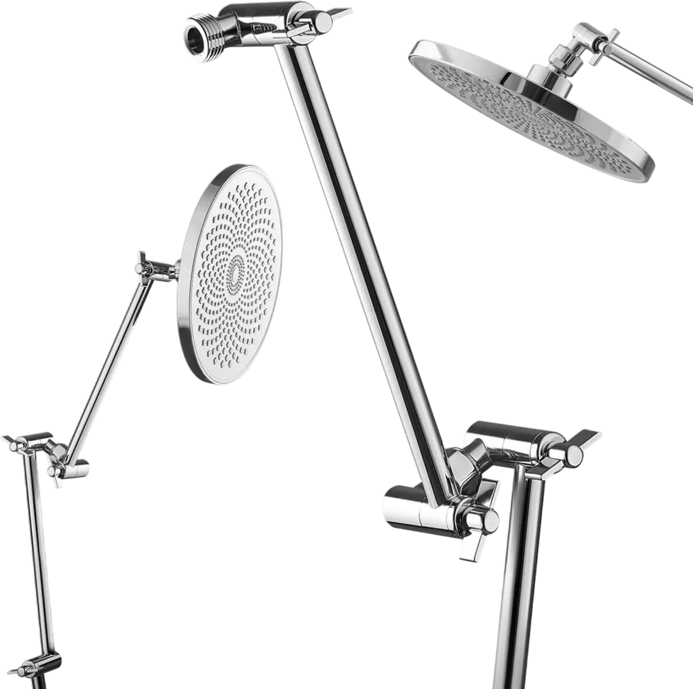 VEVOR Shower Head Extension Arm, 16 inches, Brass Shower Arm Extender with Flexible Adjustable Angle Height, Chrome Finish, G1/2 Universal Thread Connector Compatible, for Rain & Handheld Showerhead