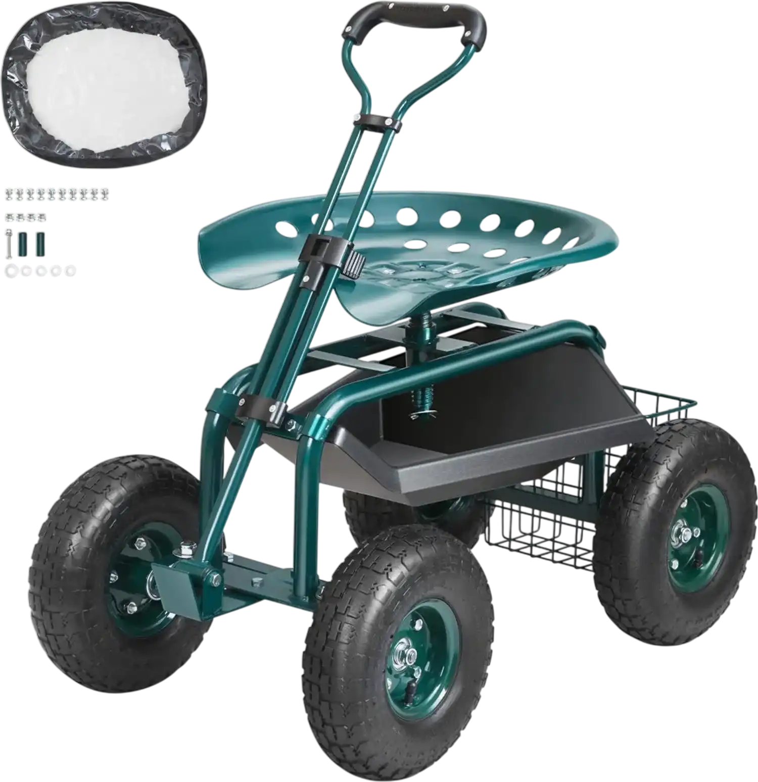 Vevor Garden Cart Rolling Workseat with Wheels Swivel Seat Gardening Stool New