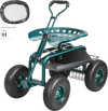 VEVOR Garden Cart Rolling Workseat with Wheels, Gardening Stool for Planting, 360 Degree Swivel Seat, Wagon Scooter with Steering Handle & Utility Tool Tray, Use for Patio, Yard, and Outdoors, Green
