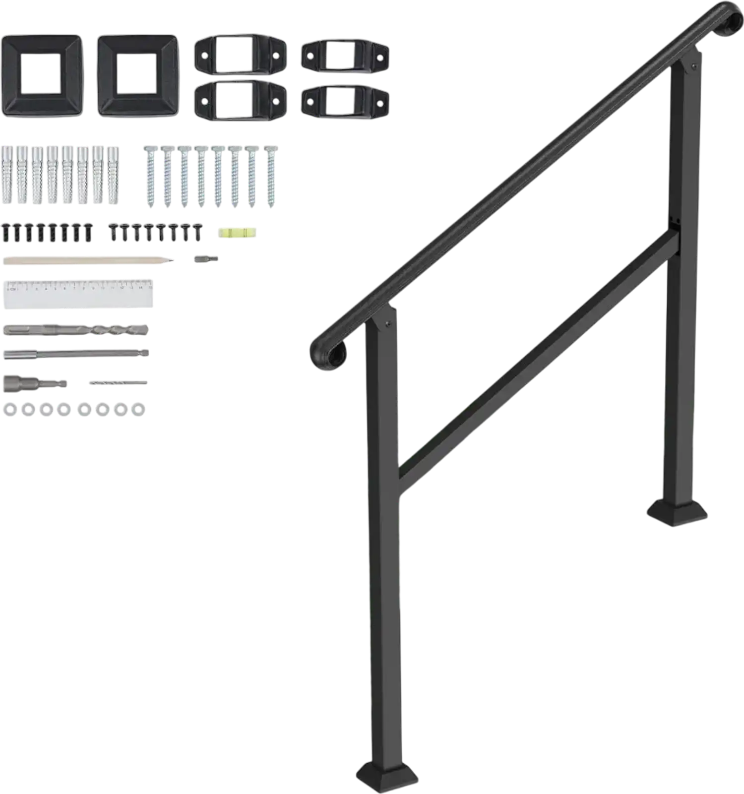 Vevor Handrail Adjustable Outdoor Steps 2-3 Step Black New