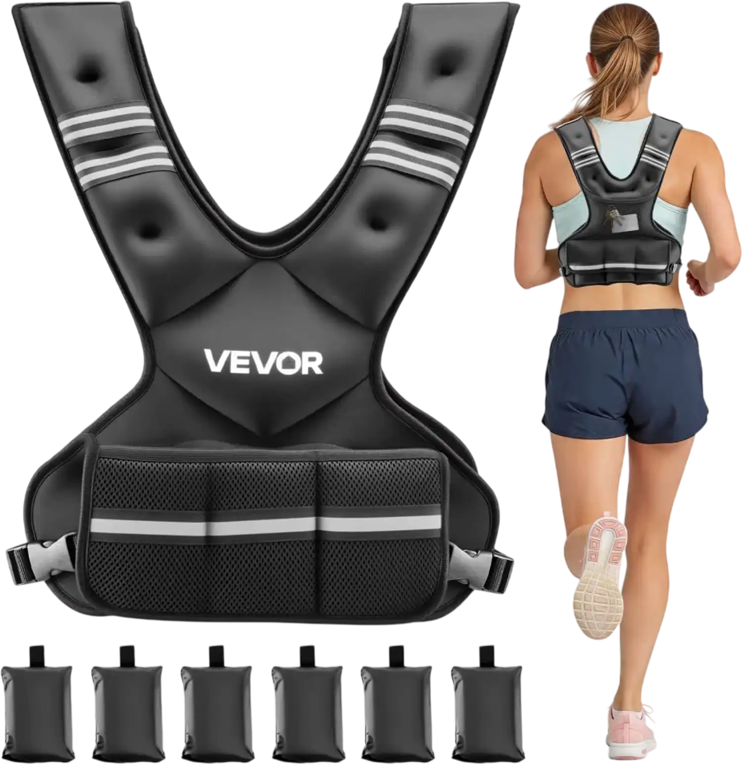Vevor Weighted Vest Adjustable 20-32 lbs X-Shape Workout Vest with 6 Weight Packs New