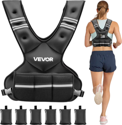 Vevor Weighted Vest Adjustable 20-32 lbs X-Shape Workout Vest with 6 Weight Packs New