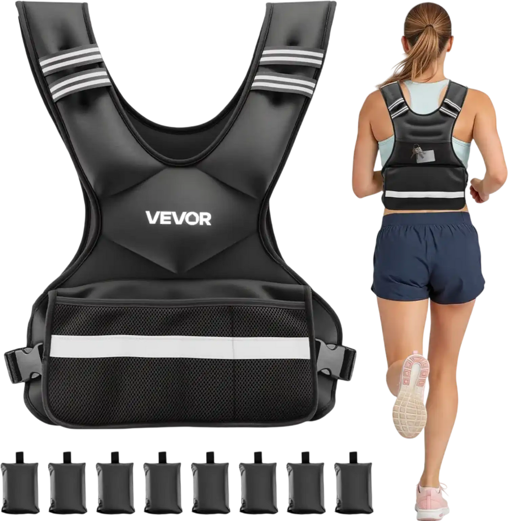 VEVOR Adjustable Weighted Vest, 24-40 lbs Comfortable X-Shape Body Weight Vest Set with 8 Weight Packs and Reflective Stripe, for Men Women, Workout Equipment for Strength Training Running Jogging