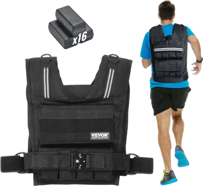 VEVOR Adjustable Weighted Vest, 35lb Weight Vest with Iron Weights, Shoulder Pad, and Reflective Stripe, Body Weight Vest Exercise Set for Men Women, Workout Equipment for Strength Training Running