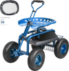 VEVOR Garden Cart Rolling Workseat with Wheels, Gardening Stool for Planting, 360 Degree Swivel Seat, Wagon Scooter with Steering Handle & Utility Tool Tray, Use for Patio, Yard, and Outdoors, Blue