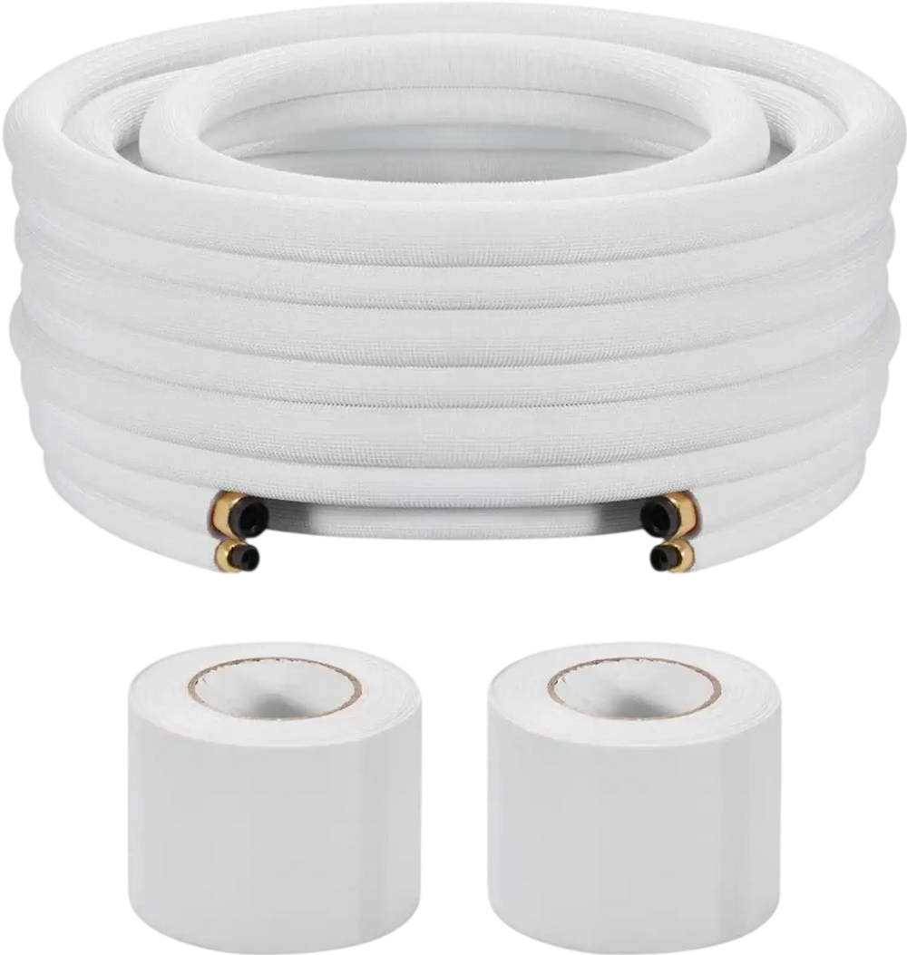 VEVOR 50ft Mini Split Line Set, 1/4” & 1/2” OD AC Copper Tubing Pipe, 3/8 White PE Thickened Insulated Coil with Flared Nuts, Strapping Tapes, for Mini Split Air Conditioner HVAC or Heat Pump System