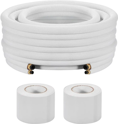 VEVOR 50ft Mini Split Line Set, 1/4” & 1/2” OD AC Copper Tubing Pipe, 3/8 White PE Thickened Insulated Coil with Flared Nuts, Strapping Tapes, for Mini Split Air Conditioner HVAC or Heat Pump System