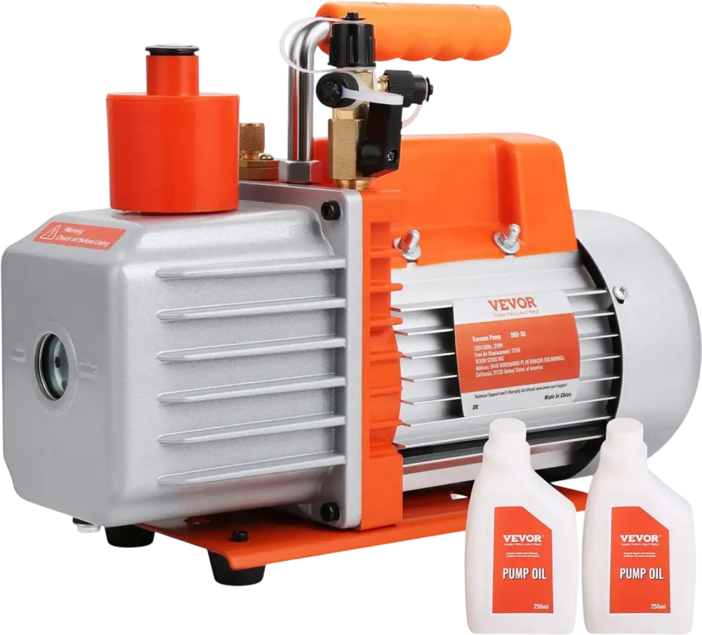 VEVOR 1/2 HP 2 Stage Rotary Vane Vacuum Pump, 7 CFM, 120V Air Conditioning Vacuum Pump, 1/4" SAE Male 3/8" SAE Male 1/2" ACME Male Inlet, for HVAC Repair, Refrigeration Maintenance, Resin Degassing