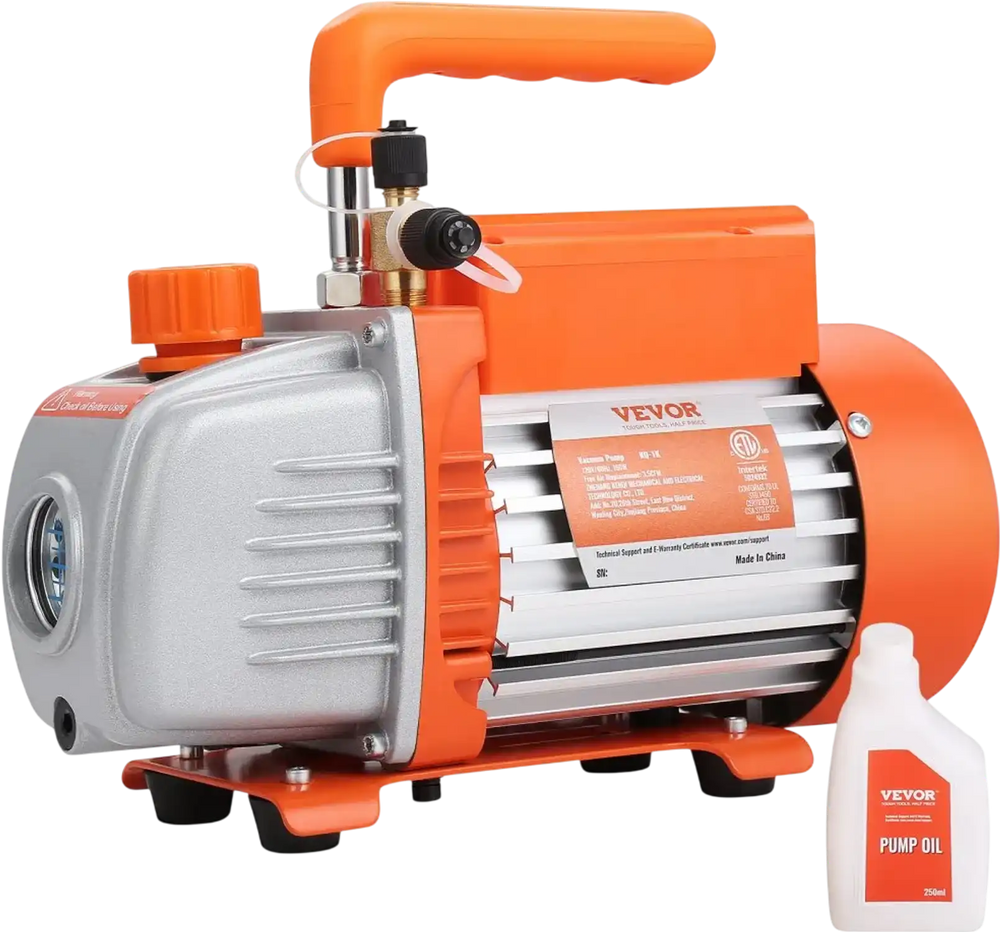 VEVOR 1/5 HP Single Stage Vacuum Pump, 3.5 CFM, 120V AC Air Conditioning Conditioner Vacuum Pump, 1/4" SAE Male 1/2" ACME Male Inlet, for HVAC Repair, Refrigeration Maintenance, Resin Degassing