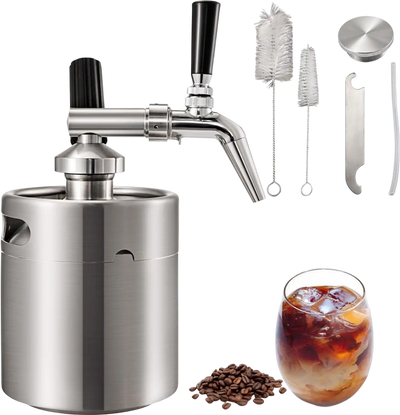 VEVOR Nitro Brew Coffee Maker 67Oz Nitro Coffee Maker 2L Portable Stainless Steel Nitro Cold Brew Coffee Maker Portable Cold Brew Coffee Maker With Brushes Home Keg Kit System