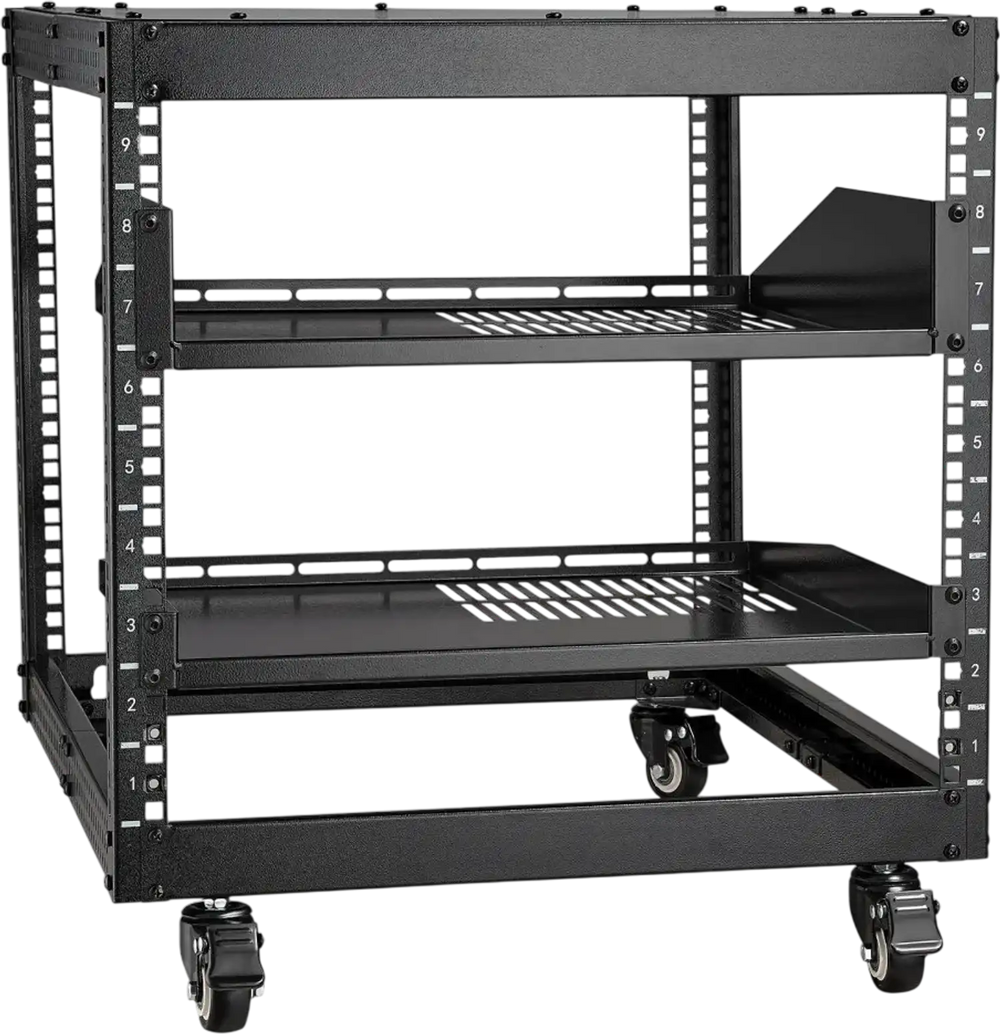 VEVOR 9U Open Frame Server Rack, 23''-40'' Adjustable Depth, Free Standing or Wall Mount Network Server Rack with 360° Casters, Heavy Duty 4 Post Holds All Your Networking IT Equipment AV Gear Router