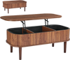 VEVOR 39.4 in Lift Top Coffee Table, Fluted Oval Coffee Table with 3 Hidden Compartment, Mid Century Wooden Oval Center Desk with Storage, Lift Up Tabletop for Home & Office, Easy Assembly, Walnut