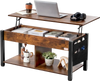 VEVOR Lift Top Coffee Table, 41.7 in Rectangle Coffee Table with Extra Storage Pockets, Pop Up Coffee Table for Living Room, Brown