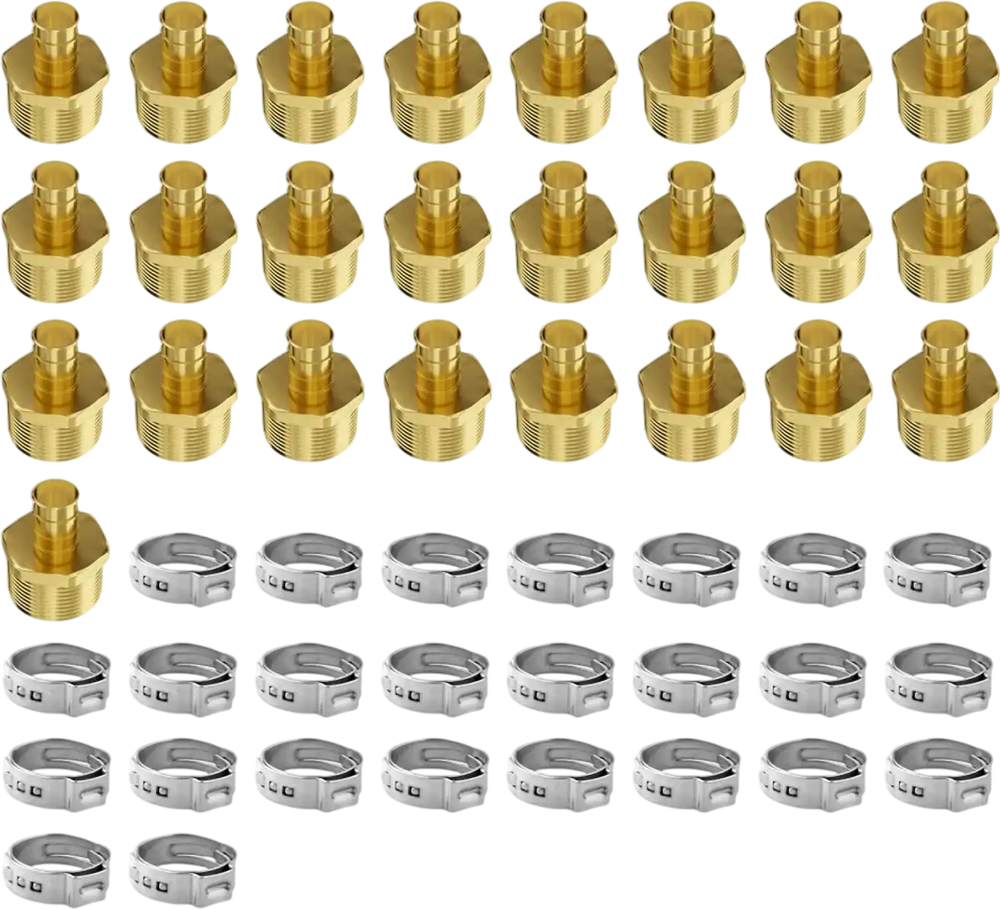 VEVOR Pipe Fittings, 1/2" 25PCS Brass Pipe Fittings, Clamp-style 1/2 NPT External Thread Pipe Connector Brass Air Fittings, Plumbing Fittings NPT Adapter for Heating/Shower Systems, Water Pipes