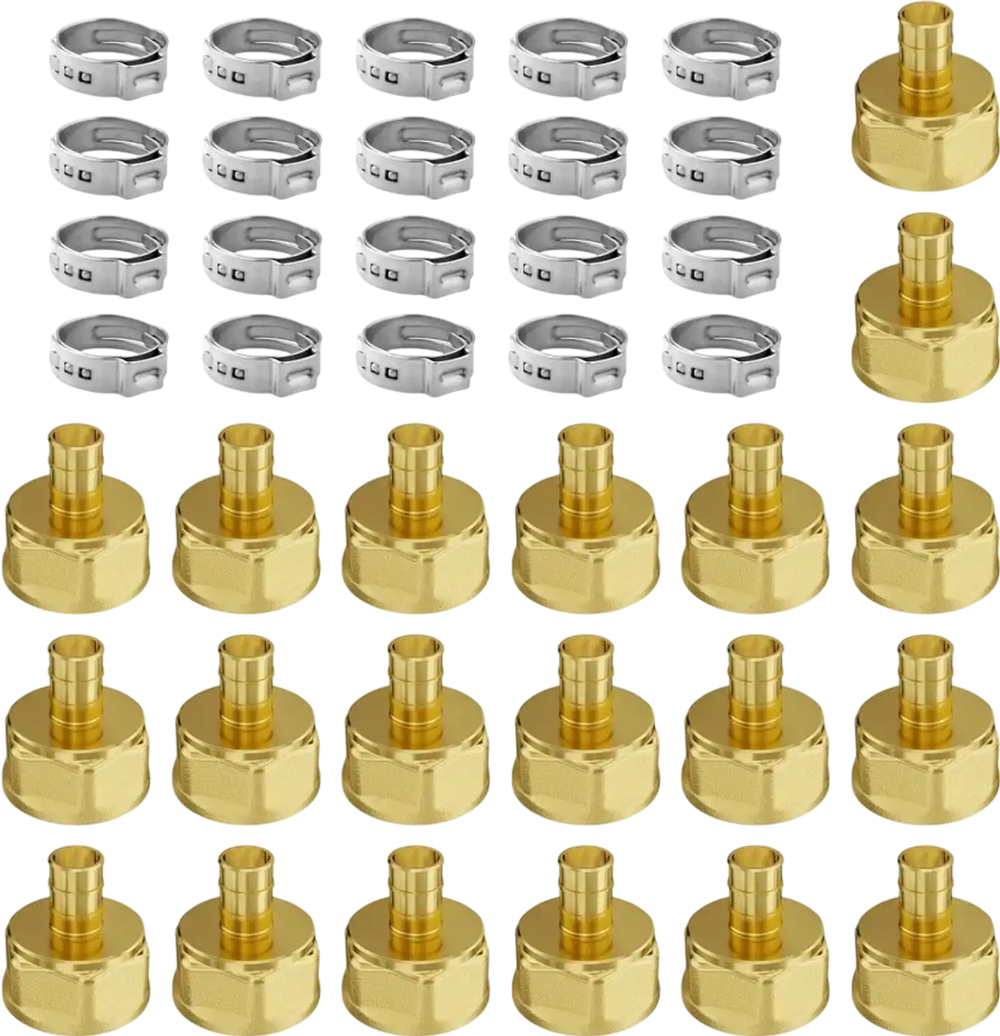 VEVOR Pipe Fittings, 1/2" 20PCS Brass Pipe Fittings, Clamp-style 1/2 NPT Internal Thread Pipe Connector Brass Air Fittings, Heavy Duty Plumbing Fittings NPT Adapter for Heating/Shower Systems, Water Pipes