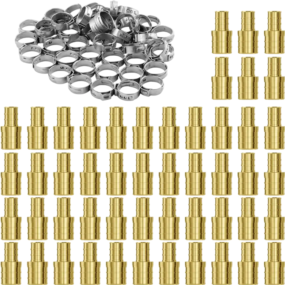 VEVOR Pipe Fittings, 1/2"-3/4" 50PCS Brass Pipe Fittings, Clamp-style 1/2 NPT Internal Thread Pipe Connector Brass Air Fittings, Heavy Duty Plumbing Fittings NPT Adapter for Heating/Shower Systems, Water Pipes