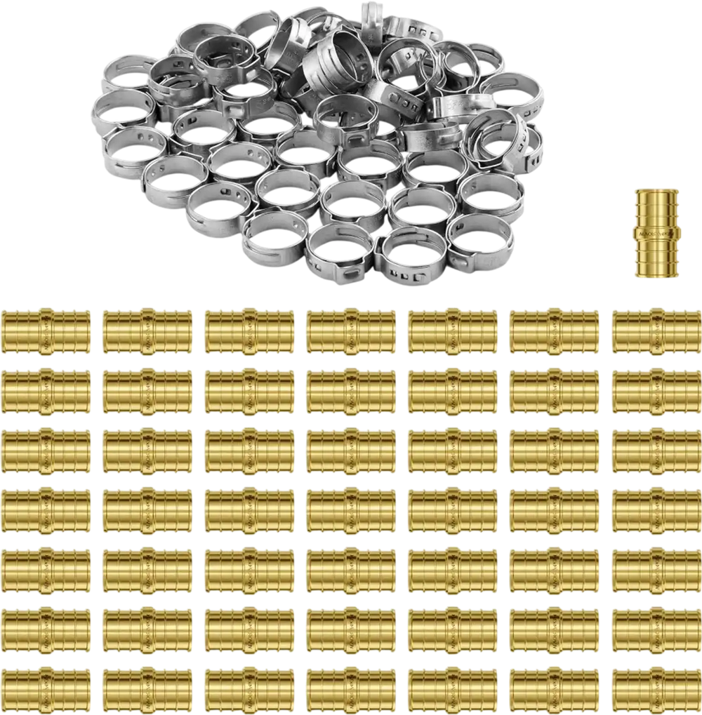 VEVOR Pipe Fittings, 3/4" 50PCS Brass Pipe Fittings, Clamp-style Straight-Through Pipe Connector Brass Air Fittings, Heavy Duty Plumbing Fittings Tube Adapter for Heating/Shower Systems,Water Pipes