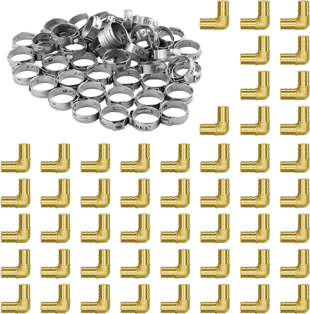 VEVOR Pipe Fittings, 3/4" 50PCS Brass Pipe Fittings, Clamp-style Elbows Pipe Connector Brass Air Fittings, Heavy Duty Plumbing Fittings Tube Adapter for Heating/Shower Systems,Outdoor Water Pipes