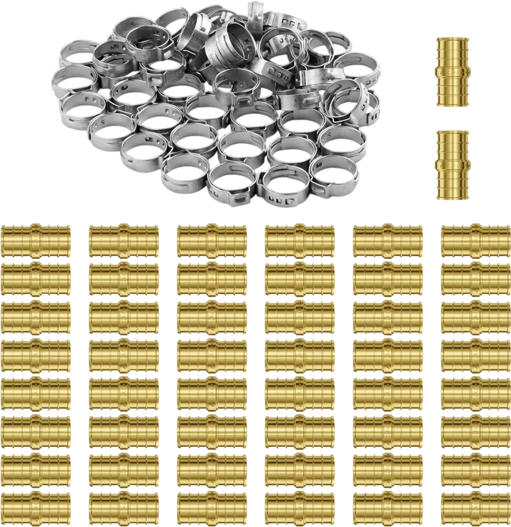 VEVOR Pipe Fittings, 1/2" 50PCS Brass Pipe Fittings, Clamp-style Straight-Through Pipe Connector Brass Air Fittings, Heavy Duty Plumbing Fittings Tube Adapter for Heating/Shower Systems,Water Pipes