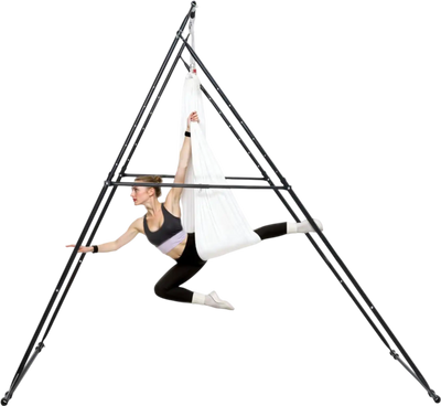 VEVOR Yoga Stand Frame, Max 440.9 lbs Load Swing Stand, Triangular Structure Aerial Rig, Aerial Silk Stands with EVA Foam & 6.6-yard Yoga Hammock, 4-Level Horizontal & 6-Level Vertical Adjustment