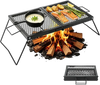 VEVOR Heavy Duty Folding Campfire Grill, 24" Portable Camping Grill Grate, Sturdy Steel Mesh, Compact Equipment Over Fire Pit, with Legs and Handle, Grilling Rack for Outdoor Open Flame Cooking, Black