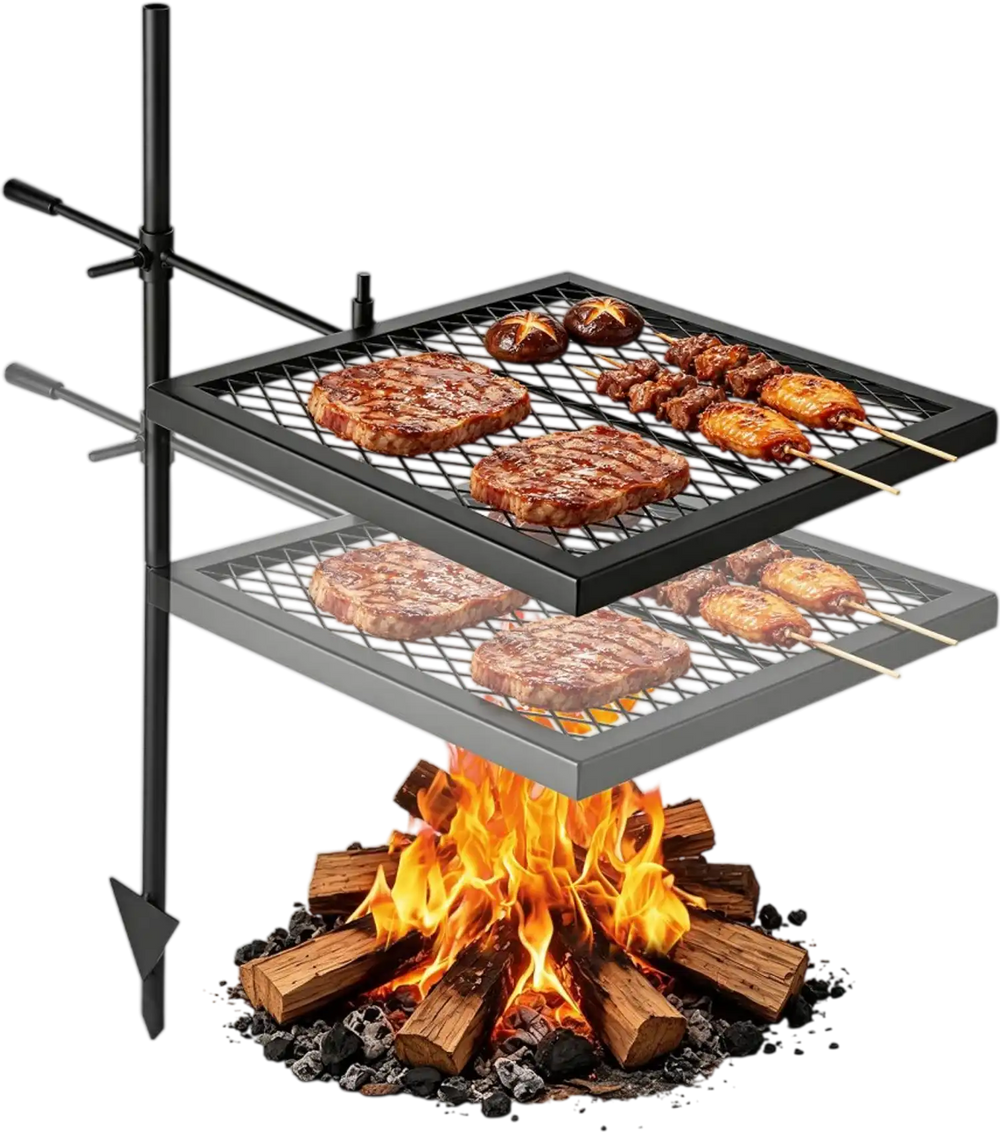 VEVOR Heavy Duty Swivel Campfire Grill, 16" Portable Camping Grill Grate, Sturdy Steel BBQ Mesh, 360° Height Adjustable Over Fire Pit Equipment with Carrying Bag, for Outdoor Open Flame Cooking, Black