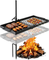 VEVOR Heavy Duty Swivel Campfire Grill, 24" Portable Camping Grill Grate & Griddle, Sturdy Steel BBQ Mesh, 360° Height Adjustable Over Fire Pit Equipment, for Outdoor Open Flame Cooking, Black