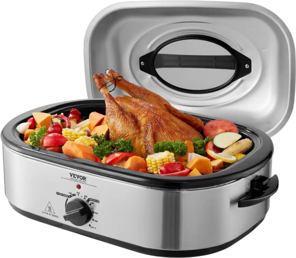 VEVOR Electric Roaster Oven, 18 QT Turkey Roaster Oven with Self-Basting Lid, 1450W Roaster Oven with Defrost & Warm Function, Adjustable Temperature, Removable Pan & Rack, Fits Turkeys Up to 22LBS