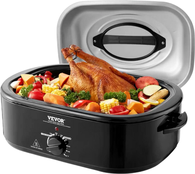 VEVOR Electric Roaster Oven, 20 QT Turkey Roaster Oven with Self-Basting Lid, 1450W Roaster Oven with Defrost & Warm Function, Adjustable Temperature, Removable Pan & Rack, Fits Turkeys Up to 24LBS