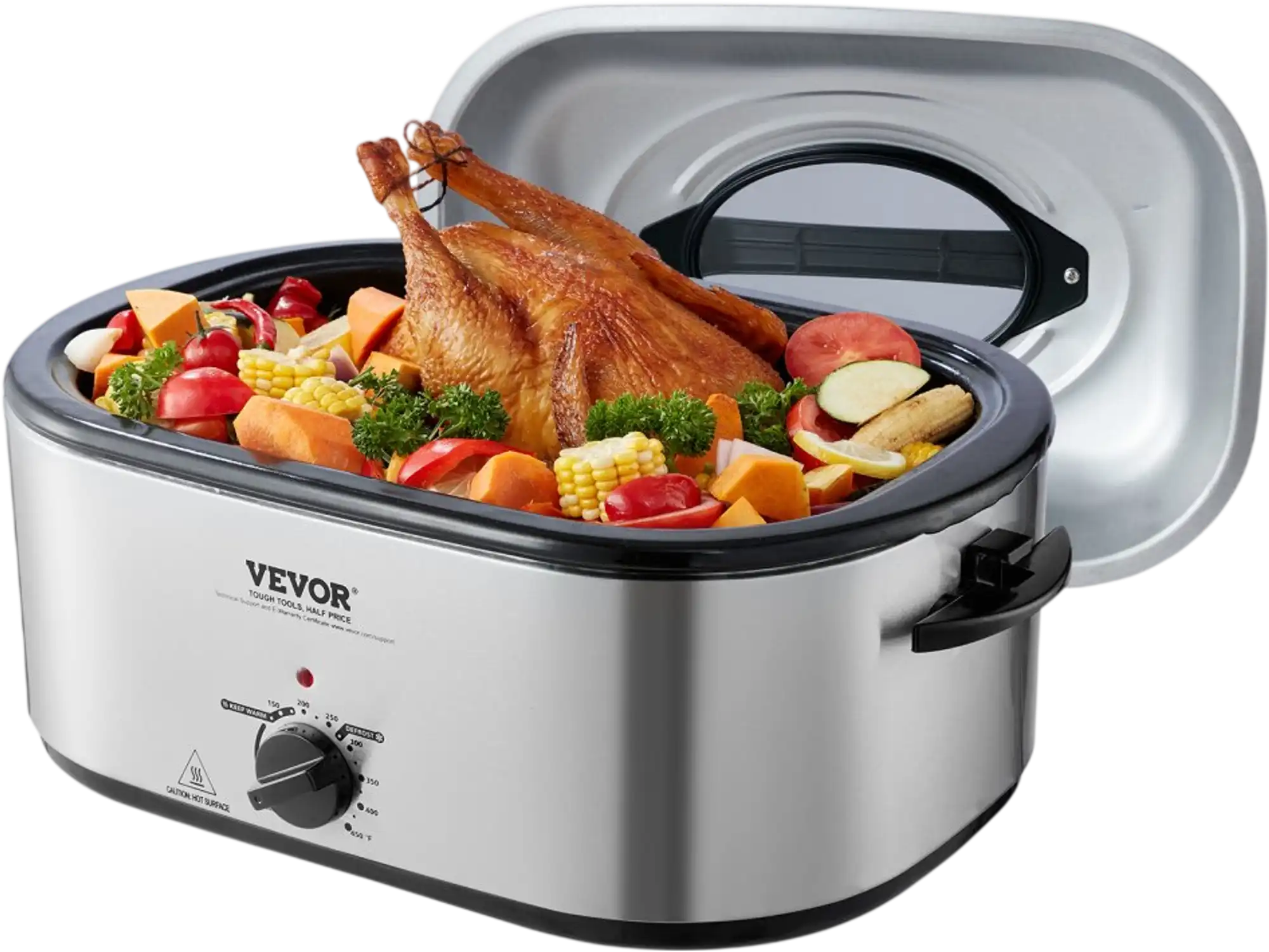 Vevor Roaster Oven 24 QT Electric Turkey Oven with Self-Basting Lid, 1450W, Silver New