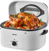 VEVOR Electric Roaster Oven, 26 Qt, Turkey Roasting Pan, White, 1450W Power, Viewing Self-Basting Lid, 150-450°F Heat Control, Countertop Turkey Cooker with Defrost/Warm, Removable Pan and Rack