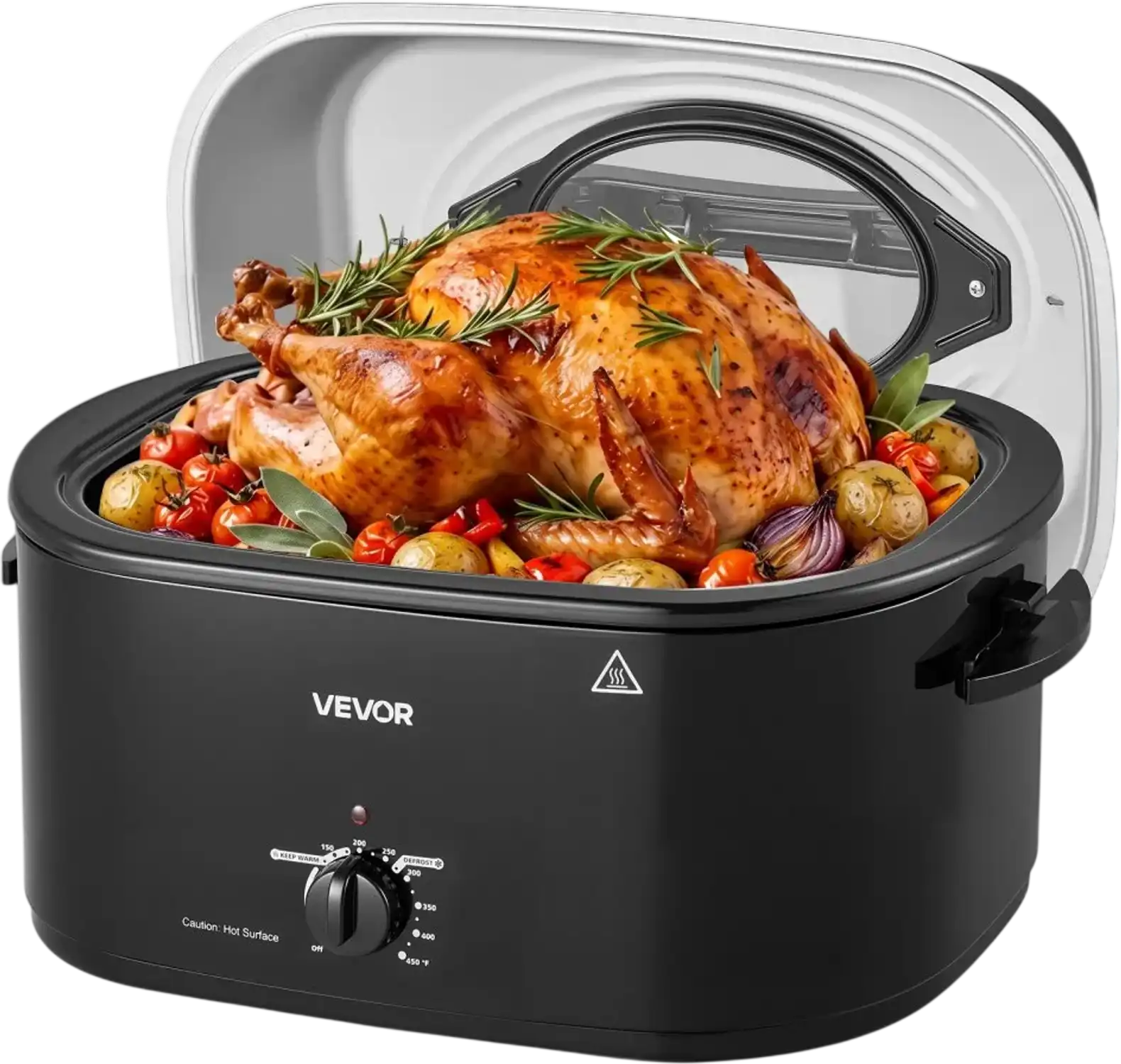 Vevor Roaster Oven 26 Qt Black Electric Turkey Cooker with Viewing Self-Basting Lid New