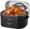 VEVOR Electric Roaster Oven, 26 Qt, Turkey Roasting Pan, Black, 1450W Power, Viewing Self-Basting Lid, 150-450°F Heat Control, Countertop Turkey Cooker with Defrost/Warm, Removable Pan and Rack
