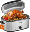 VEVOR Electric Roaster Oven, 22 Qt 1450W, Turkey Roasting Pan, Metal Self-Basting Lid, 150-450°F Adjustable Heat, Countertop Turkey Cooker with Defrost and Warm Functions, Removable Pan and Rack