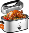 VEVOR Electric Roaster Oven, 26 Qt 1450W, Turkey Roasting Pan, Viewing Self-Basting Lid, 150-450°F Adjustable Heat, Countertop Turkey Cooker with Defrost and Warm Functions, Removable Pan and Rack