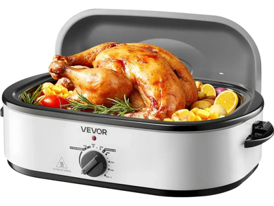 VEVOR Roaster Oven, 18QT Electric Roaster Oven, 150-450℉ Adjustable Temperature Electric Roasting Pan, Multifunctional Electric Roasters Oven with Self-Basting Lid, Removable Pan and Rack for Holiday