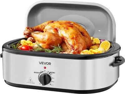 VEVOR Roaster Oven, 20QT Electric Roasting Pan, 150-450℉ Adjustable Temperature Fast-Cooking Turkey Roaster, Turkey Oven with Self-Basting Lid, Defrost & Warm Function for Home, Fits 24lb Turkey