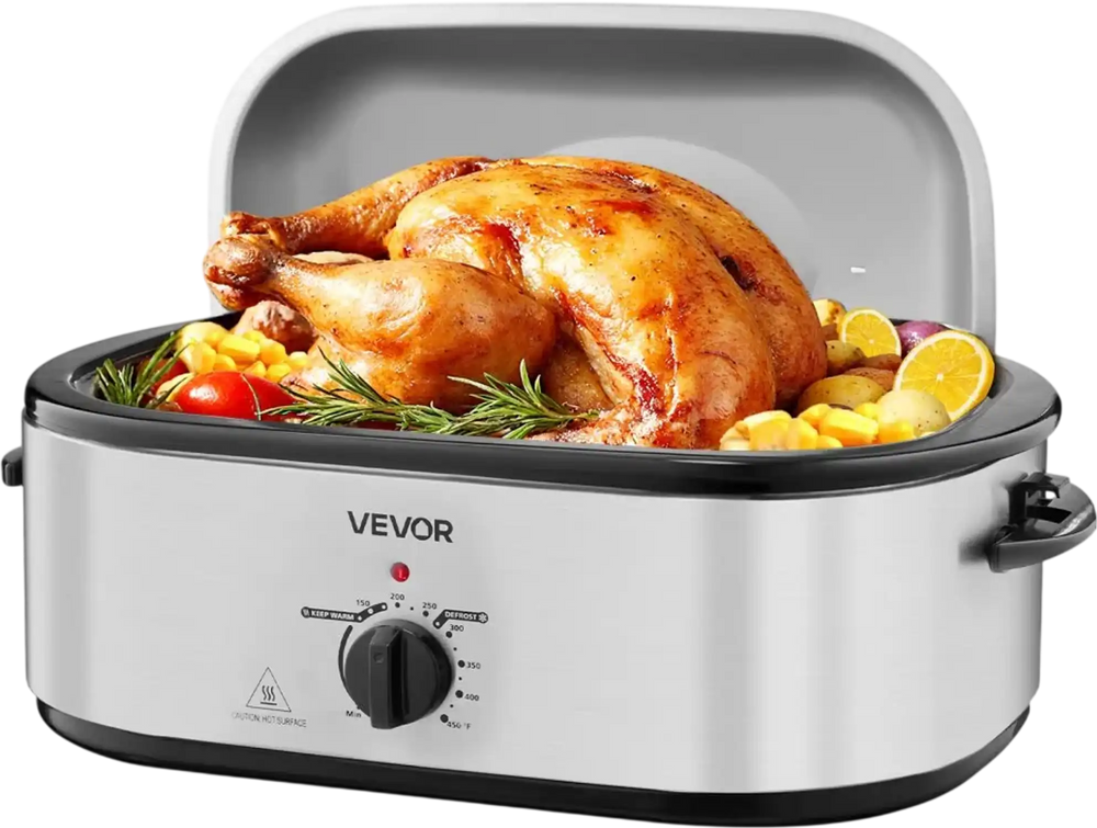 VEVOR Roaster Oven, 22QT Electric Roasting Pan, 150-450℉ Adjustable Temperature Multifunctional Electric Roaster Oven with Self-Basting Lid, Defrost & Warm Function for Holiday Meal, Fits 26lb Turkey