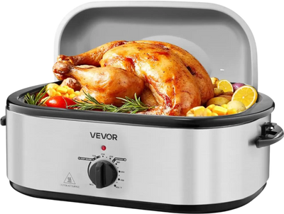 VEVOR Roaster Oven, 22QT Electric Roasting Pan, 150-450℉ Adjustable Temperature Multifunctional Electric Roaster Oven with Self-Basting Lid, Defrost & Warm Function for Holiday Meal, Fits 26lb Turkey