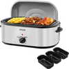 VEVOR Roaster Oven, 24QT Electric Turkey Roaster Oven, 150-450℉ Adjustable Temperature Electric Roasting Pan with 3 Bin Buffet Server, Self-Basting Lid, Defrost & Warm Function, Self-Basting Lid