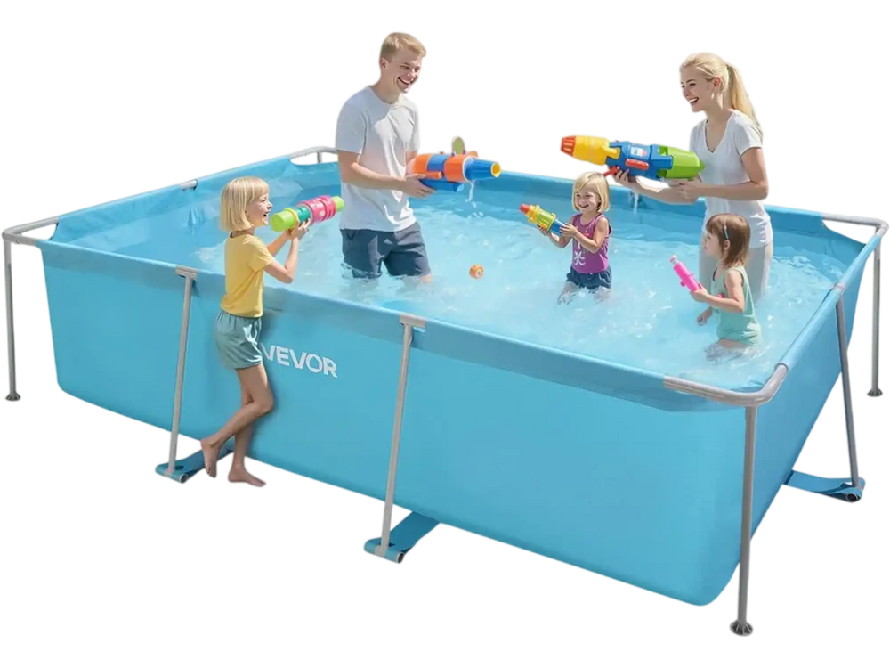 VEVOR Frame Above Ground Swimming Pool, 118 x 78 x 30 in Rectangular Steel Metal Frame, Large Rectangle Outdoor Backyard Family Pool, Easy to Assemble Rust-Resistant, 1046 Gallon Water Capacity, Blue