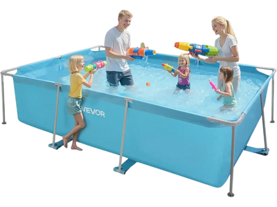 VEVOR Frame Above Ground Swimming Pool, 118 x 78 x 30 in Rectangular Steel Metal Frame, Large Rectangle Outdoor Backyard Family Pool, Easy to Assemble Rust-Resistant, 1046 Gallon Water Capacity, Blue