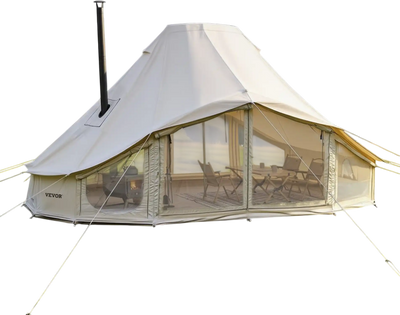 VEVOR Canvas Bell Tent, 4 Seasons 19.7 x 13.12 x 10.17 ft Yurt Tent for Camping with Stove Jack, Poly-Cotton Canvas Breathable Holds up to 12 People, for Family Camping Glamping Outdoor Hunting Party