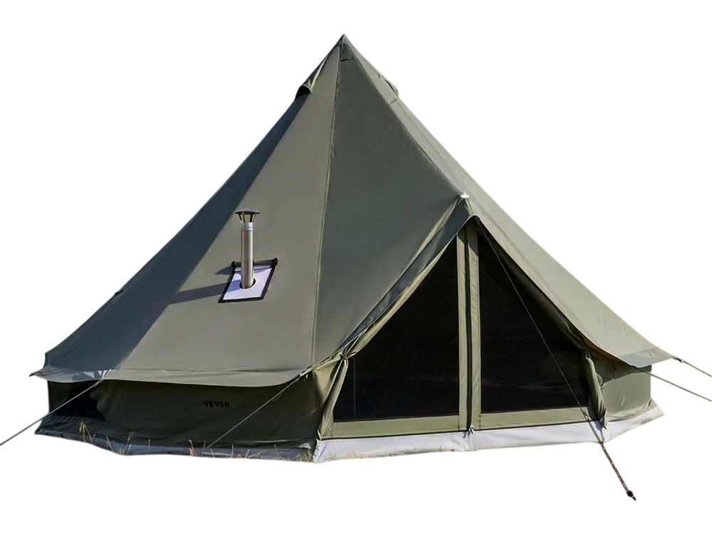 VEVOR Canvas Bell Tent, 4 Seasons 9.84 ft Yurt Tent for Camping with Stove Jack, Canvas Breathable Holds up to 3 People with Zipped Detachable Floor, for Family Camping Glamping Outdoor Hunting Party